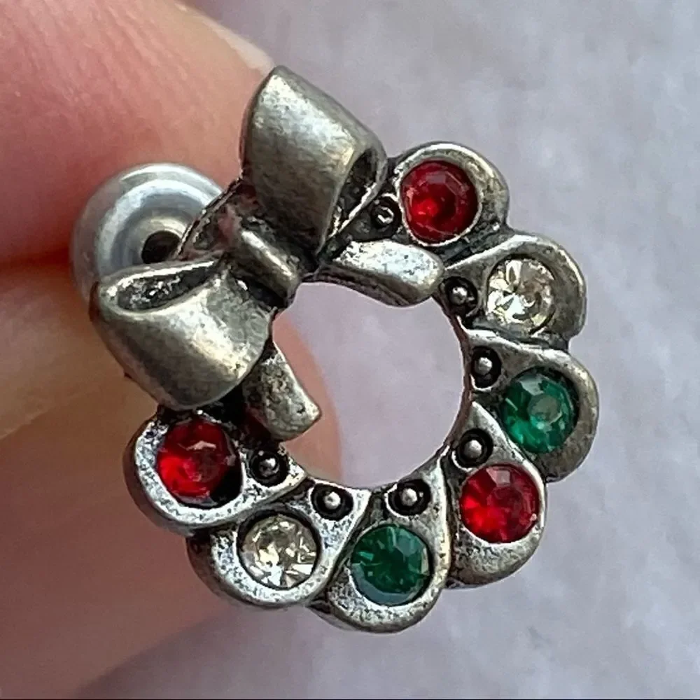 3/$15 Christmas Wreath Rhinestone Earrings